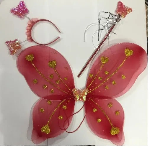 Kids Baby Fairy Wings Fashion Butterfly Wings Dress Up Party 3 pcs set (wing+Stick+ hairband) Random Colors