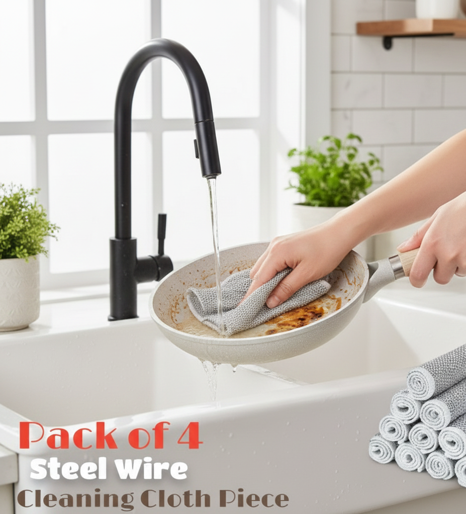 Pack of 4 Kitchen Steel Mesh Wire DishWasher Cleaning Cloth – Durable Dishwashing Scrubber Pads for Utensils, Pots, Pans & Daily Kitchen Cleaning