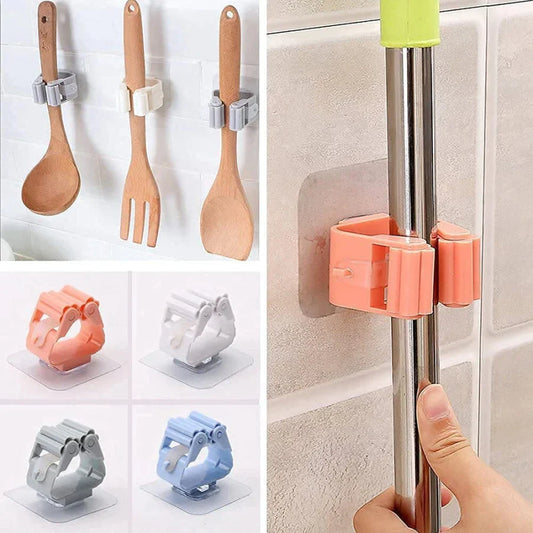 Pack of 3 Mop and Broom Self Adhesive Holder Wall Mount Magic Hanger Organizer Cleaning Tools Storage Mop Rack