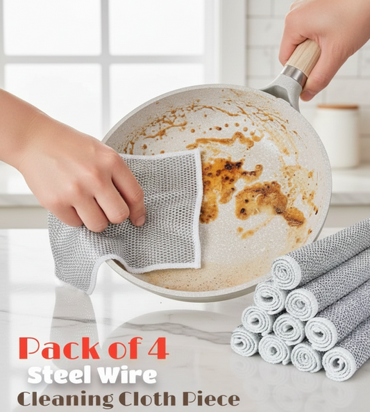 Pack of 4 Kitchen Steel Mesh Wire DishWasher Cleaning Cloth – Durable Dishwashing Scrubber Pads for Utensils, Pots, Pans & Daily Kitchen Cleaning