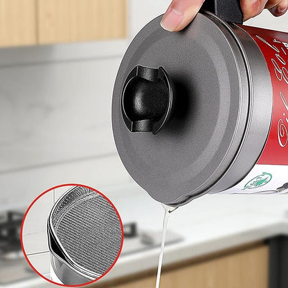 Oil Fryer Cookerwith Stainless Steel Fine Mesh with Lid Food Grade Iron Cooking Oil Filter Machine with Handle for Kitchen