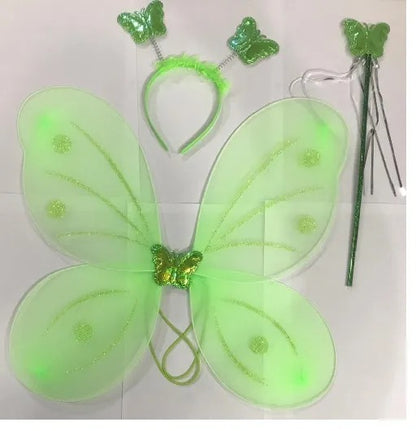 Kids Baby Fairy Wings Fashion Butterfly Wings Dress Up Party 3 pcs set (wing+Stick+ hairband) Random Colors