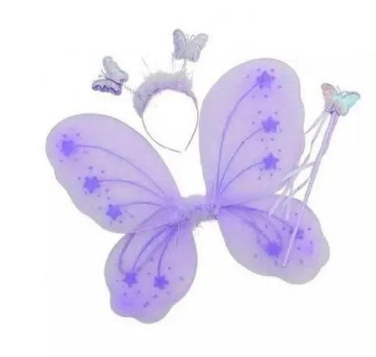 Kids Baby Fairy Wings Fashion Butterfly Wings Dress Up Party 3 pcs set (wing+Stick+ hairband) Random Colors