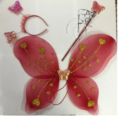 Kids Baby Fairy Wings Fashion Butterfly Wings Dress Up Party 3 pcs set (wing+Stick+ hairband) Random Colors