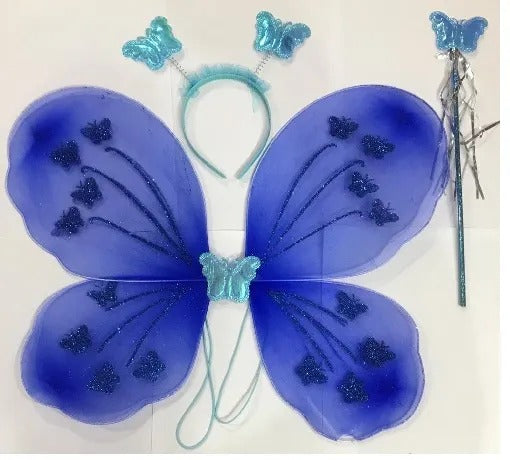 Kids Baby Fairy Wings Fashion Butterfly Wings Dress Up Party 3 pcs set (wing+Stick+ hairband) Random Colors