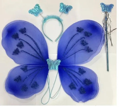 Kids Baby Fairy Wings Fashion Butterfly Wings Dress Up Party 3 pcs set (wing+Stick+ hairband) Random Colors