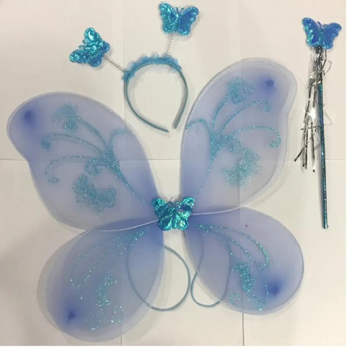 Kids Baby Fairy Wings Fashion Butterfly Wings Dress Up Party 3 pcs set (wing+Stick+ hairband) Random Colors