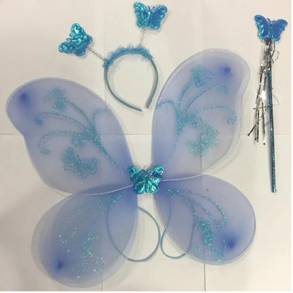 Kids Baby Fairy Wings Fashion Butterfly Wings Dress Up Party 3 pcs set (wing+Stick+ hairband) Random Colors