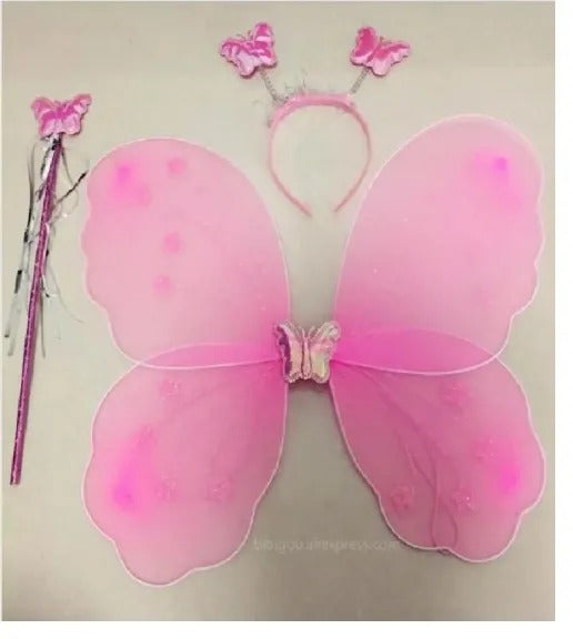 Kids Baby Fairy Wings Fashion Butterfly Wings Dress Up Party 3 pcs set (wing+Stick+ hairband) Random Colors