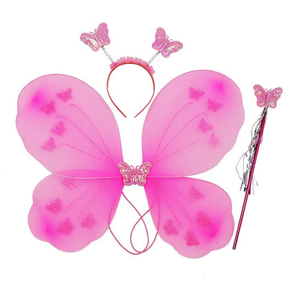 Kids Baby Fairy Wings Fashion Butterfly Wings Dress Up Party 3 pcs set (wing+Stick+ hairband) Random Colors