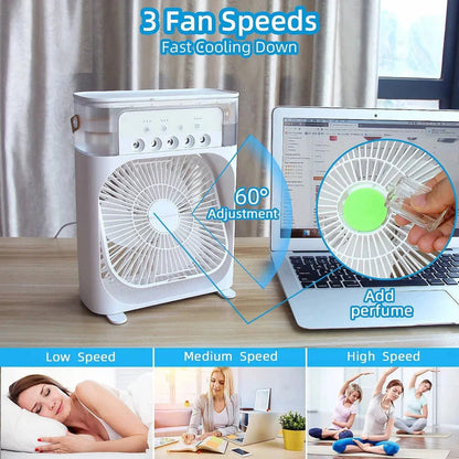 Portable Air Conditioner Fan USB Electric Fan with LED Night Light, Fine Mist Water, and Humidifier Function | Led Night Light Water Mist - 10 inch Big Size