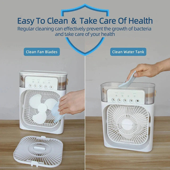 Portable Air Conditioner Fan USB Electric Fan with LED Night Light, Fine Mist Water, and Humidifier Function | Led Night Light Water Mist - 10 inch Big Size