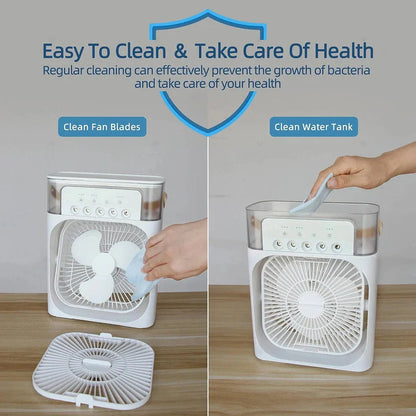 Portable Air Conditioner Fan USB Electric Fan with LED Night Light, Fine Mist Water, and Humidifier Function | Led Night Light Water Mist - 10 inch Big Size
