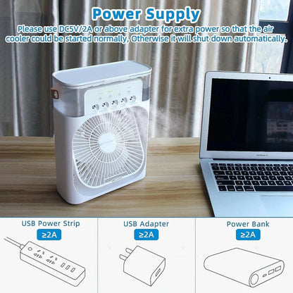 Portable Air Conditioner Fan USB Electric Fan with LED Night Light, Fine Mist Water, and Humidifier Function | Led Night Light Water Mist - 10 inch Big Size