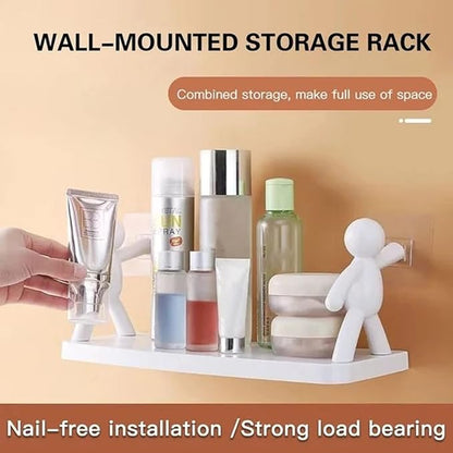Multifunctional Self Adhesive Creative Character Shelves Bathroom Wall Mounted Shelf | Storage Rack for Bathroom, Kitchen & Room - 1 Pc (White)
