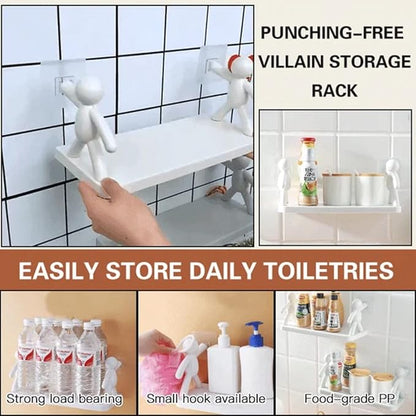 Multifunctional Self Adhesive Creative Character Shelves Bathroom Wall Mounted Shelf | Storage Rack for Bathroom, Kitchen & Room - 1 Pc (White)