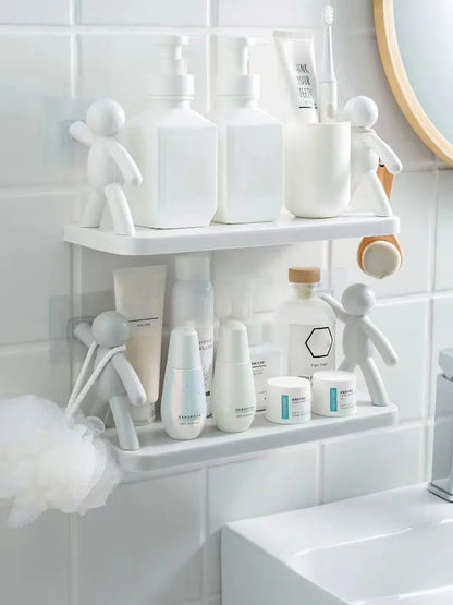 Multifunctional Self Adhesive Creative Character Shelves Bathroom Wall Mounted Shelf | Storage Rack for Bathroom, Kitchen & Room - 1 Pc (White)