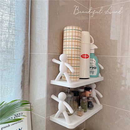 Multifunctional Self Adhesive Creative Character Shelves Bathroom Wall Mounted Shelf | Storage Rack for Bathroom, Kitchen & Room - 1 Pc (White)