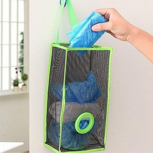 Plastic Bag Holder, Dispenser Hanging Storage Mesh Garbage Big/Trash Bags Organizer Recycling Grocery Shopping Pocket Hanging Containers for Kitchen