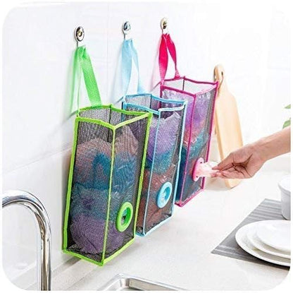 Plastic Bag Holder, Dispenser Hanging Storage Mesh Garbage Big/Trash Bags Organizer Recycling Grocery Shopping Pocket Hanging Containers for Kitchen