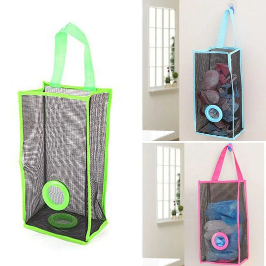Plastic Bag Holder, Dispenser Hanging Storage Mesh Garbage Big/Trash Bags Organizer Recycling Grocery Shopping Pocket Hanging Containers for Kitchen