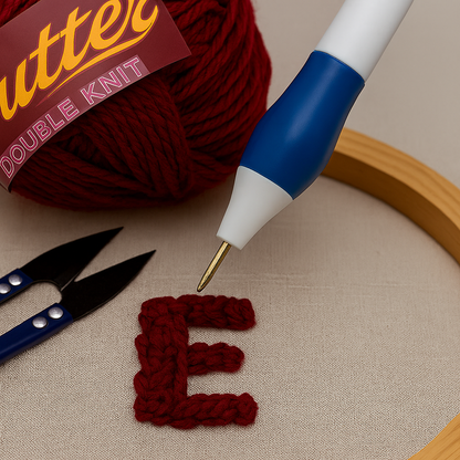 3D Embroidery Punch Needle Kit with 10 Inch Wooden Hoop, Jute Cloth (20x36 inch), Thread, Scissors & Tools – Complete Handcraft Embroidery Set (Maroon Yarn)