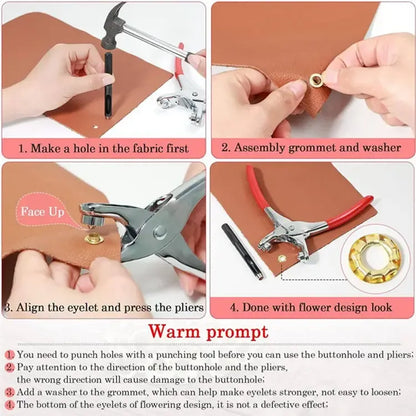 Hand Press Button Plier – Heavy Duty Metal Body with 50 Snap Buttons | Manual Fastener Tool for Tailoring - With Lock
