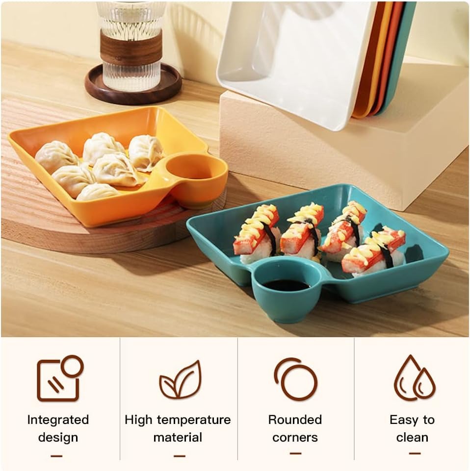 4 Pcs Snack Plate Set | Clear Plastic Dinner Plates, Condiment Containers & Serving Trays