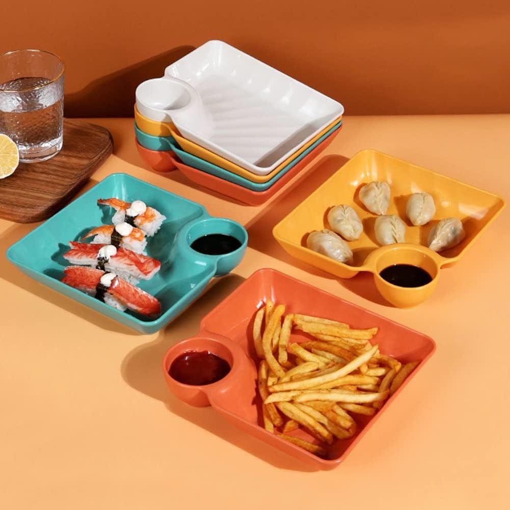 4 Pcs Snack Plate Set | Clear Plastic Dinner Plates, Condiment Containers & Serving Trays