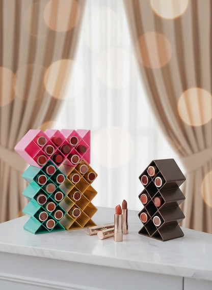 Plastic 10 Grid Lipstick Organizer with Storage Box – Makeup Holder for Lipsticks & Cosmetics - With Box