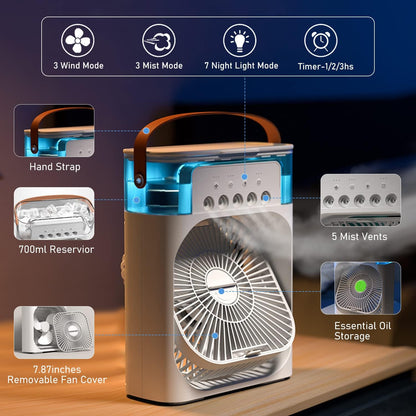 Portable Air Conditioner Fan USB Electric Fan with LED Night Light, Fine Mist Water, and Humidifier Function | Led Night Light Water Mist - 10 inch Big Size