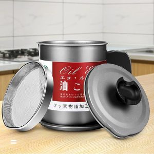 Oil Fryer Cookerwith Stainless Steel Fine Mesh with Lid Food Grade Iron Cooking Oil Filter Machine with Handle for Kitchen