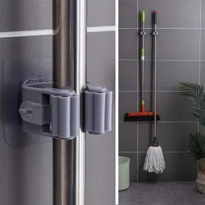 Pack of 3 Mop and Broom Self Adhesive Holder Wall Mount Magic Hanger Organizer Cleaning Tools Storage Mop Rack