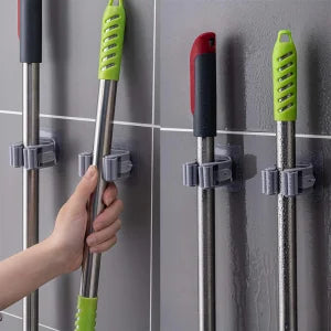 Pack of 3 Mop and Broom Self Adhesive Holder Wall Mount Magic Hanger Organizer Cleaning Tools Storage Mop Rack