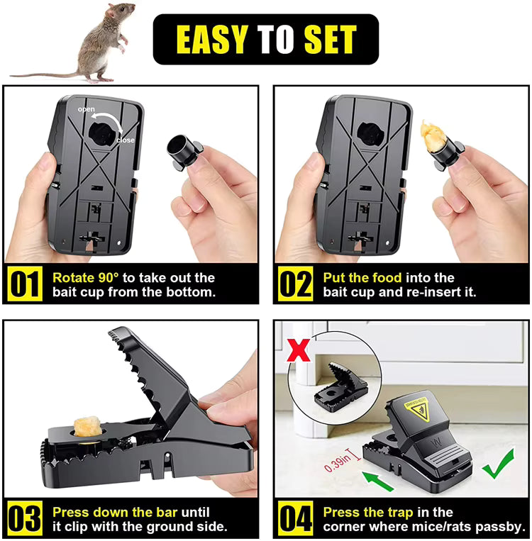 Best Seller Catcher Automatic Spring Reusable Plastic Black Rat Mice Mouse Traps - Pack of 3