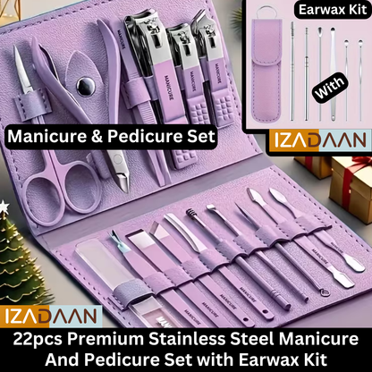 22-in-1 Stainless Steel Nail Care Kit – Manicure & Pedicure Tool Set with Earwax Kit