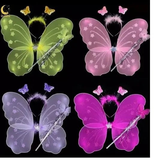 Kids Baby Fairy Wings Fashion Butterfly Wings Dress Up Party 3 pcs set (wing+Stick+ hairband) Random Colors