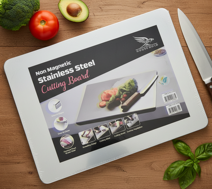Marble Cutting Board Slab with Pure Stainless Steel Fitting – Non-Magnetic | 30 x 40 cm